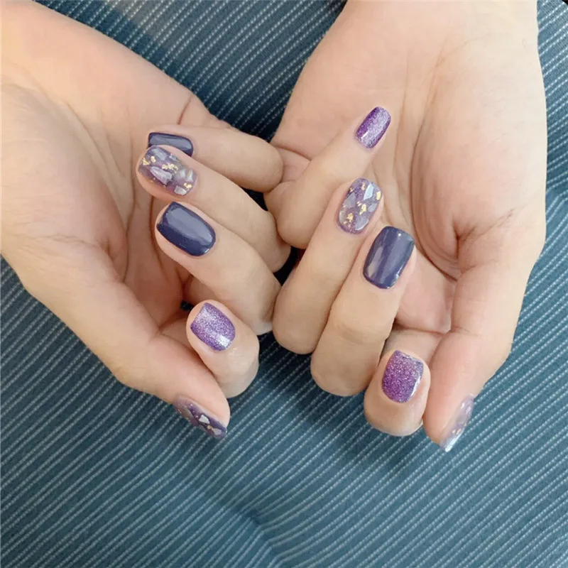 style3 24 шт/коробка сладкий розовый цвет нажмите на ногти дамы мерцающий блеск поддельные ногти короткий размер полное покрытие поддельные ногти с клеем - Цвет: style3