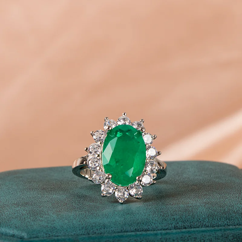Silver Emerald Gemstone Ring For Women Engagement Wedding Promise Party Jewelry Gift 925 Sterling Female