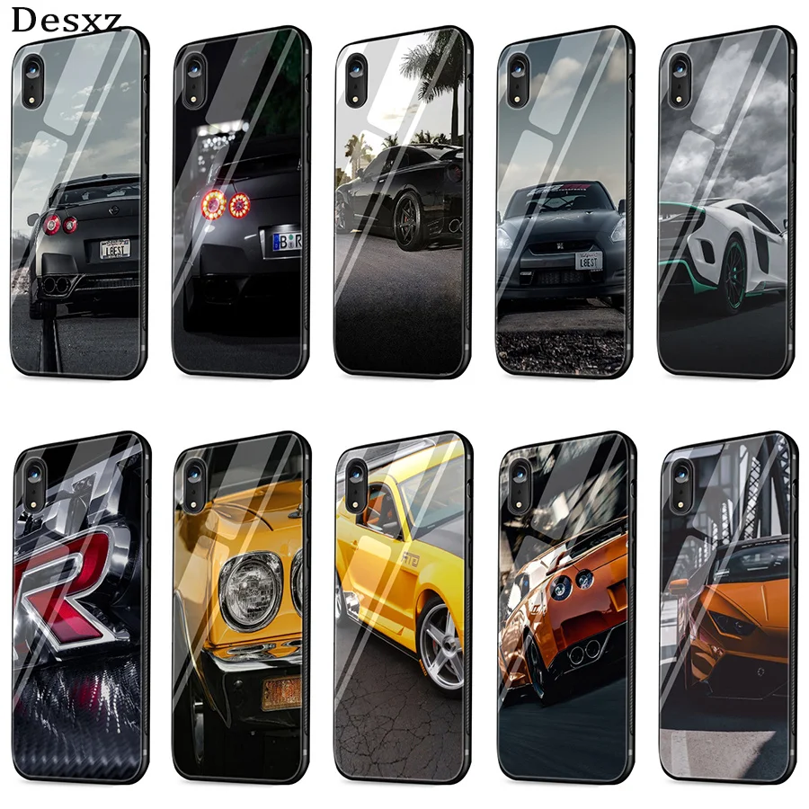 Desxz GTR SPORT CAR Tempered Glass Case for iPhone 5 5s SE 6 6s 7 8 Plus X XS Max XR Cover |