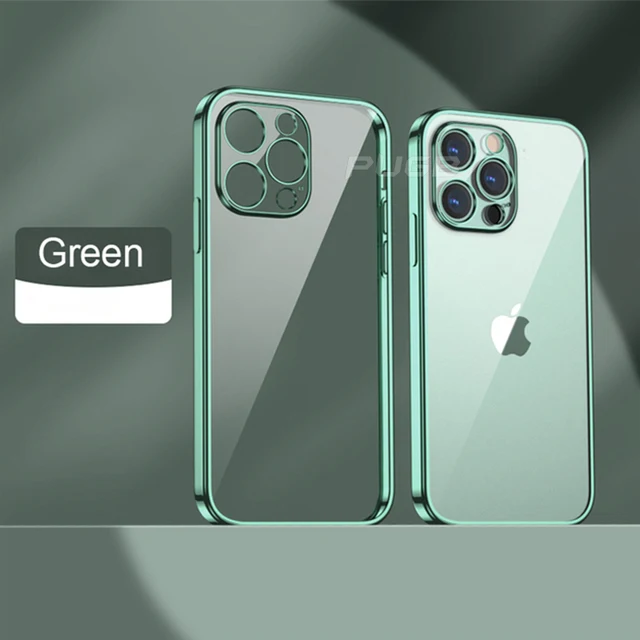 Luxury Plating soft Silicone Case for iphone 11 12 13 Pro Max mini XR X XS Shockproof Transparent Cover with Full Camera Protect Green