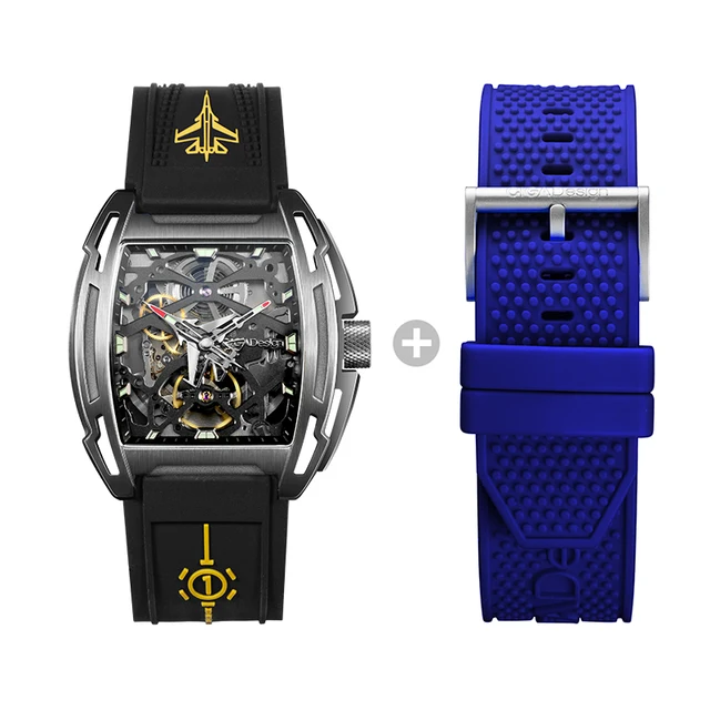 CIGA Design Z Series Personnalised Custom Waterproof Luminous Silicone Strap Mechanical Automatic Mens Watch Black blue