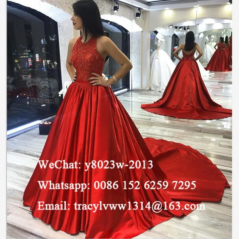 

Red Long Chapel Train Quinceanera Dresses With Appliques Beads 2020 Backless Puffy A Line Sweet 16 Dress Pageant Gown Vestidos