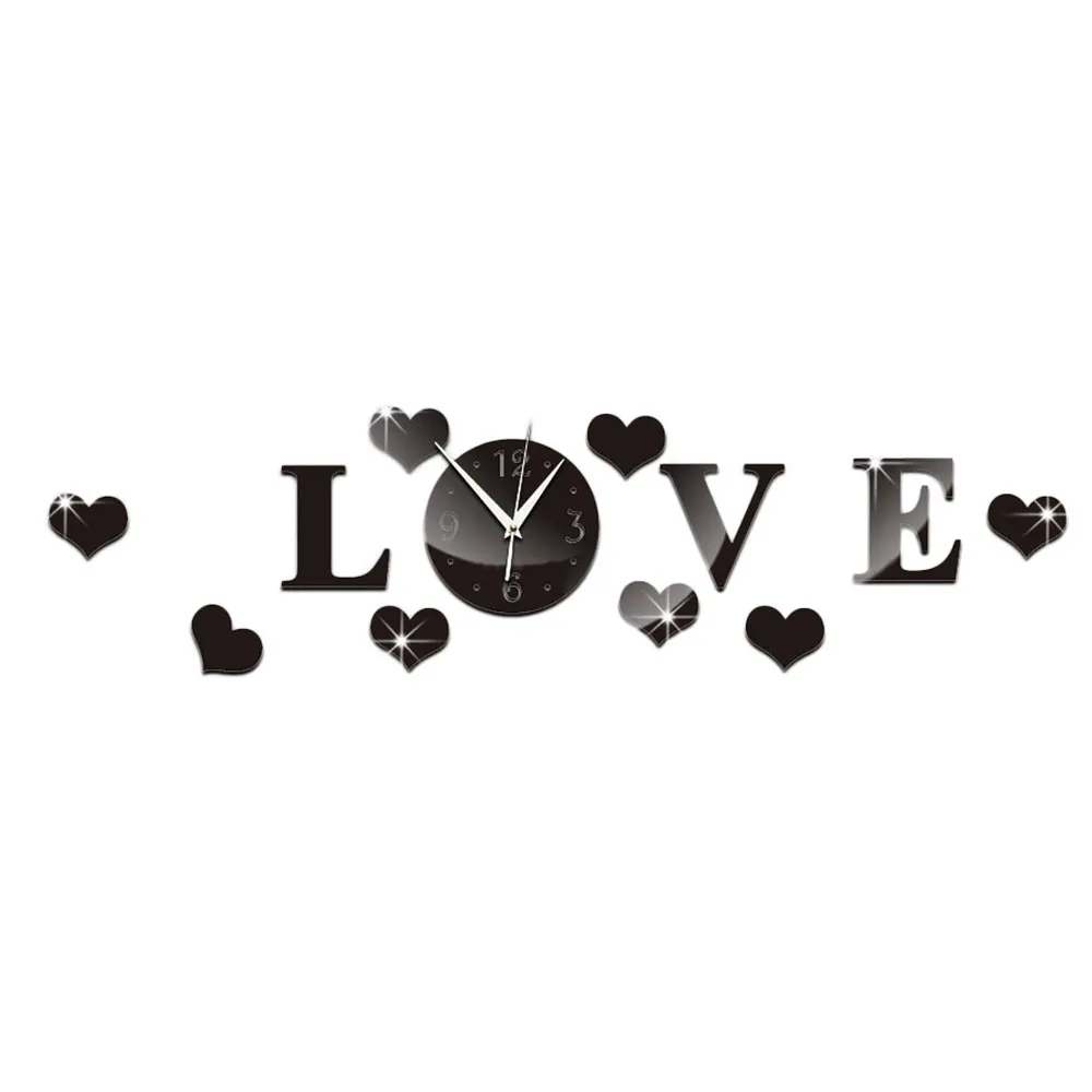 Creative Plastic 3D Mirror Effect Stickers Wall Clock LOVE Decals Decoration
