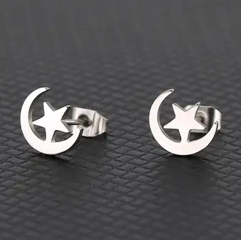 

Dainty Moon Star Stud Earrings Stainless Steel Classic Fashion Women Accessories Metal Ear Nail Delicate Simple Female Jewelry