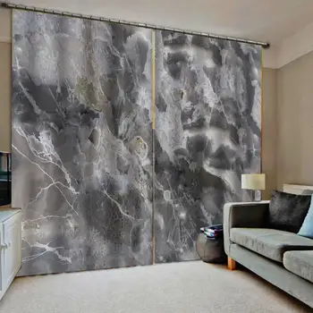 

grey marble curtains Window Blackout Luxury 3D Curtains set For Bed room Living room Office