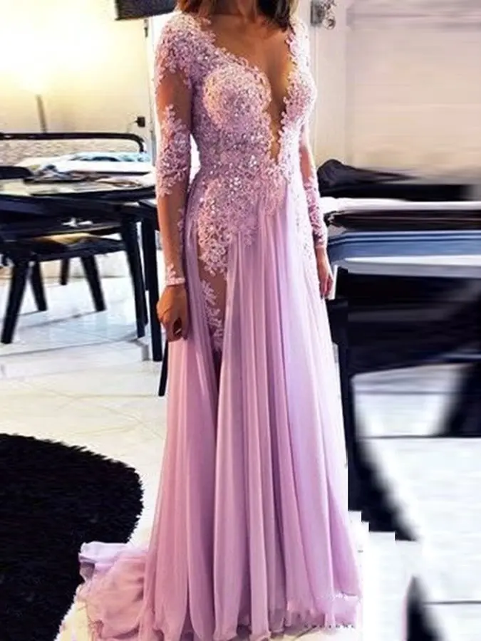 Фиолетовый Abendkleider vestidos de fiesta robe de soiree фиолетовые Вечерние платья с глубоким v-образным вырезом и аппликацией из бисера Длинные вечерние платья для выпускного вечера - Цвет: Фиолетовый