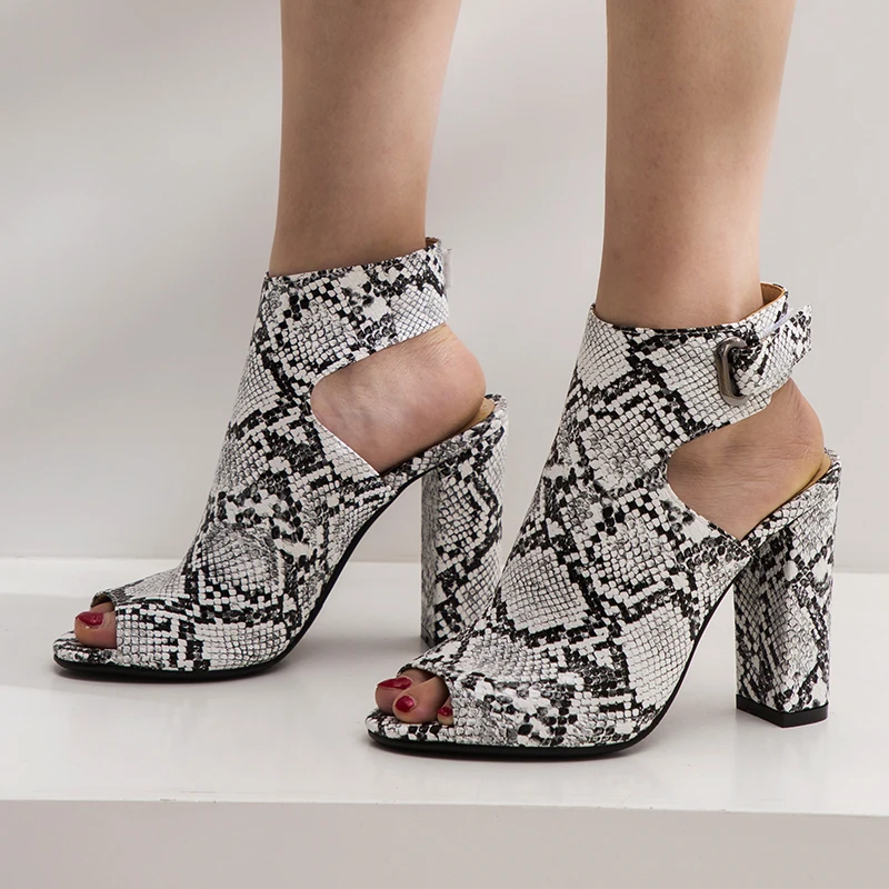 

Women Snake printing Sandals Gladiator High Heels Ankle Strap Boots Women Fashion Summer Ladies Shoes Black size 34-43