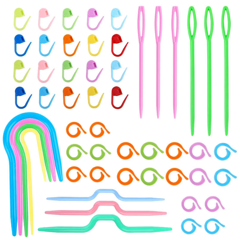 

IMZAY 53 PCS Crochet Marker Kit With Big Eye Plastic Needles Stitch Marker Ring Crochet Clips U Shape Needles For Sewing Work
