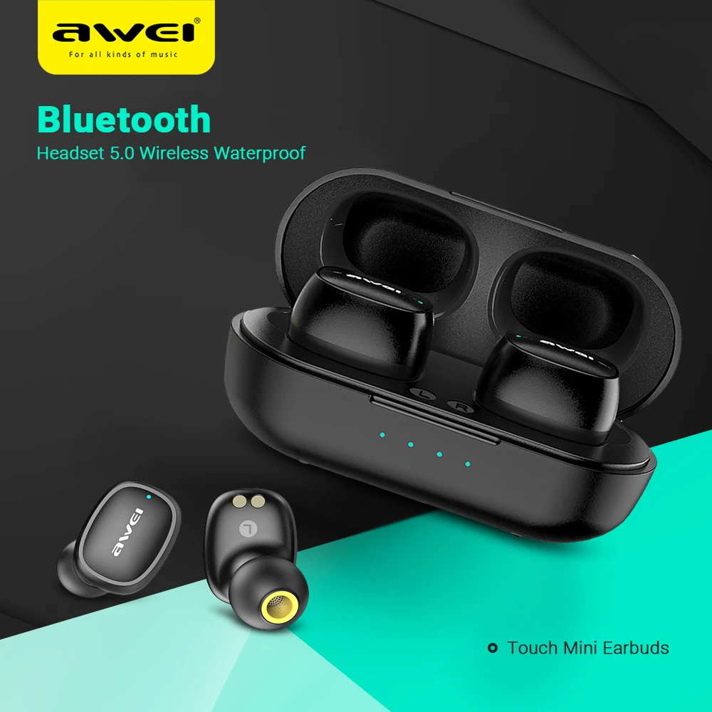 AWEI T13 Bluetooth наушники 5,0 Беспроводные водонепроницаемые сенсорные мини наушники Hifi качество звука TWS наушники