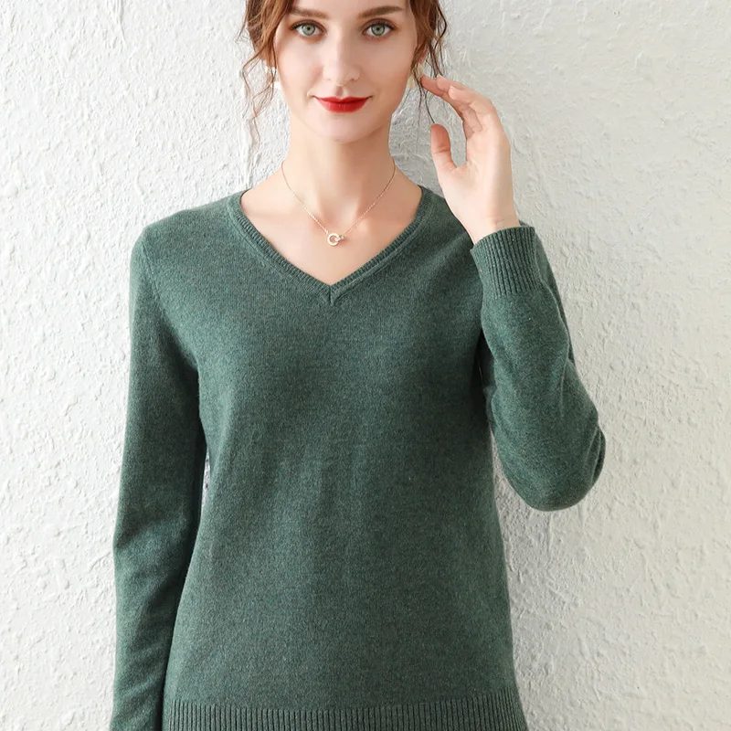 Women's Cashmere Solid  Autumn Winter V-Neck
