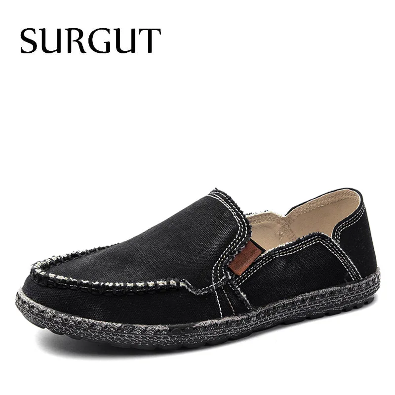 02 Black SURGUT/Мужская парусиновая обувь; дышащая повседневная обувь для вождения; легкие эспадрильи; мужская обувь на плоской подошве; мягкие лоферы; большие размеры 39-47 - Цвет: 02 Black