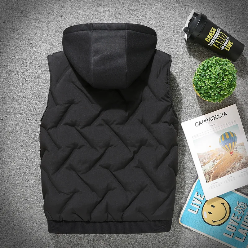 Плюс 8XL 7XL 6XL 5XL 4XL жилет мужской зимний теплый Модный повседневный рабочий жилет с капюшоном на молнии однотонная куртка без рукавов