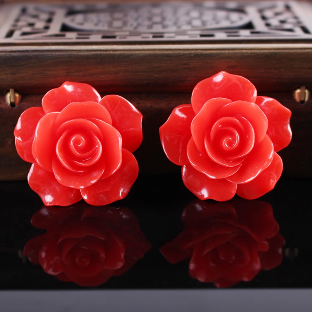 50pcs Resin Flower Beads Rose Flatback DIY Embellishment Cabochons for Jewelry Making Craft Scrapbooking