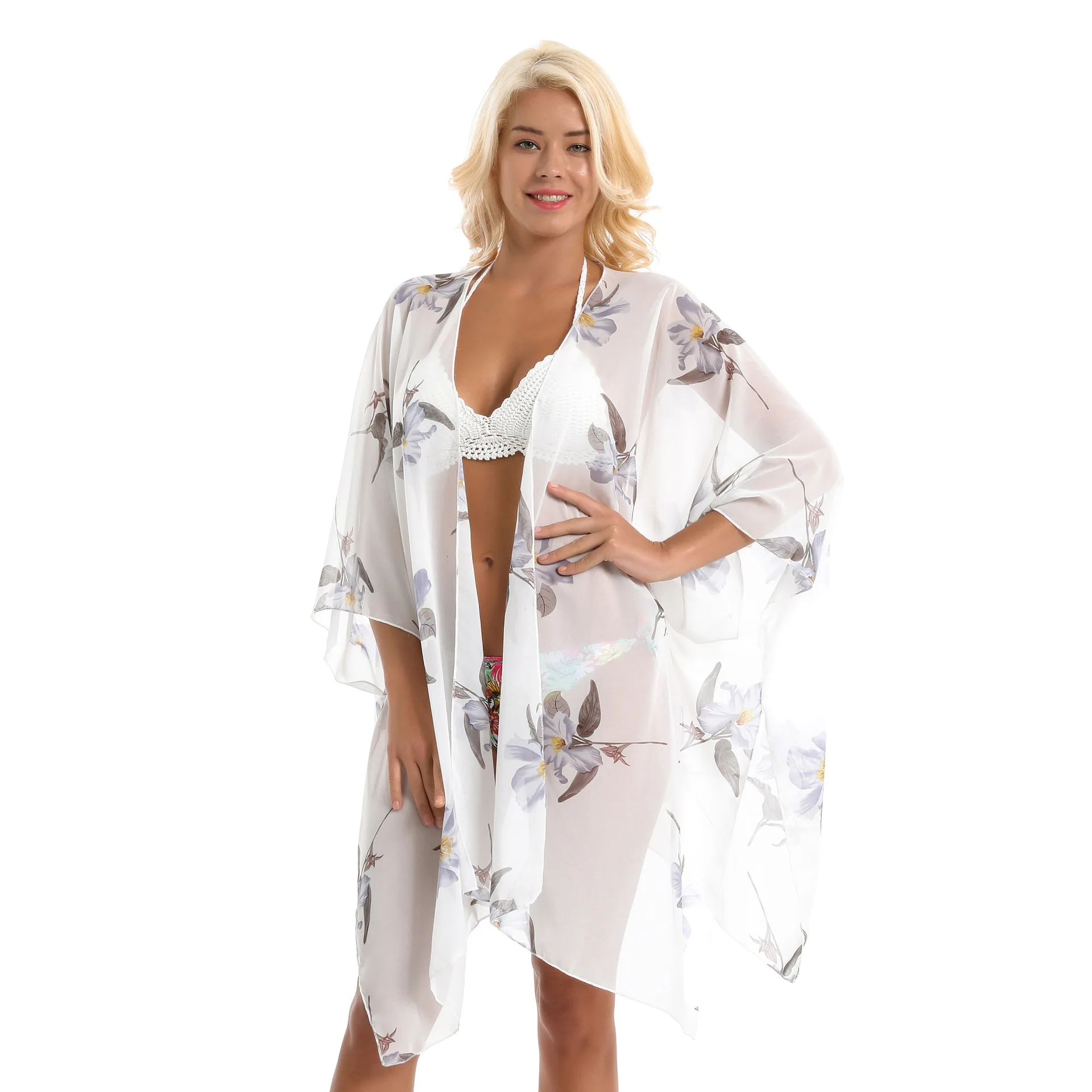 new best selling European and American fashion pastoral style fresh solid color orchid pattern student travel chiffon blouse |