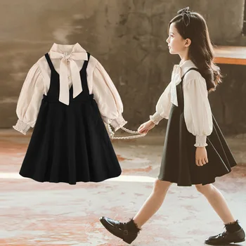 

girls clothes size 5t princess bow long sleeve blouse +dress two pieces clothing sets 2020 spring