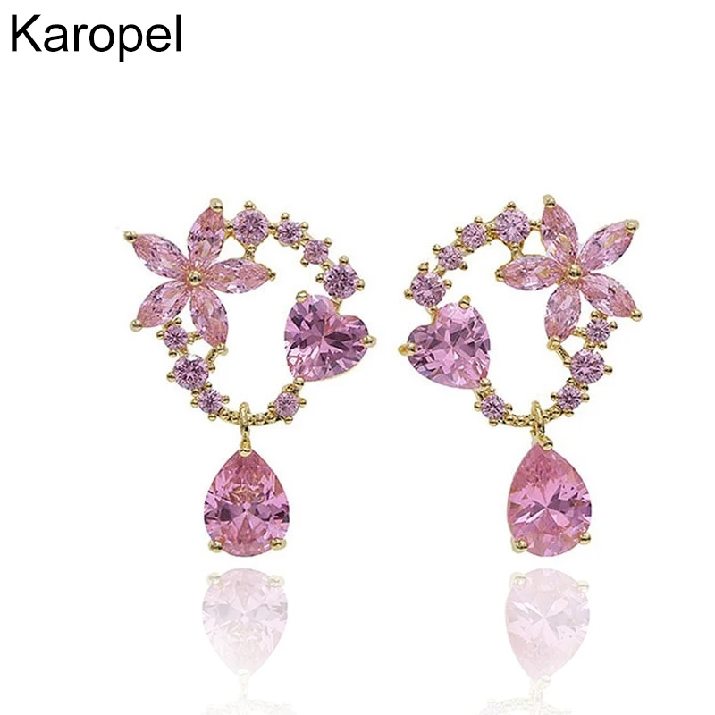 

S925 Silver Needle Korean Temperament Super Fairy Stud Earrings Color Candy Zircon Love Drop Earrings Hair Ear Jewelry Female