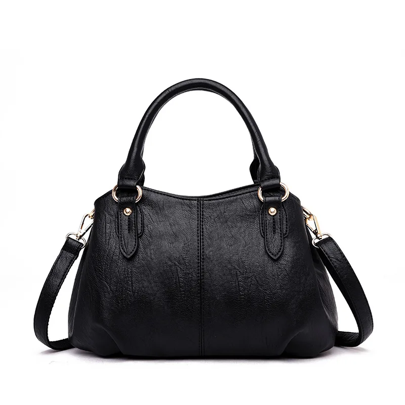 Женская сумка, кожаные сумки,, ретро бренд, роскошная женская вместительная сумка через плечо, высокое качество, сумка через плечо, женские сумки - Цвет: Black