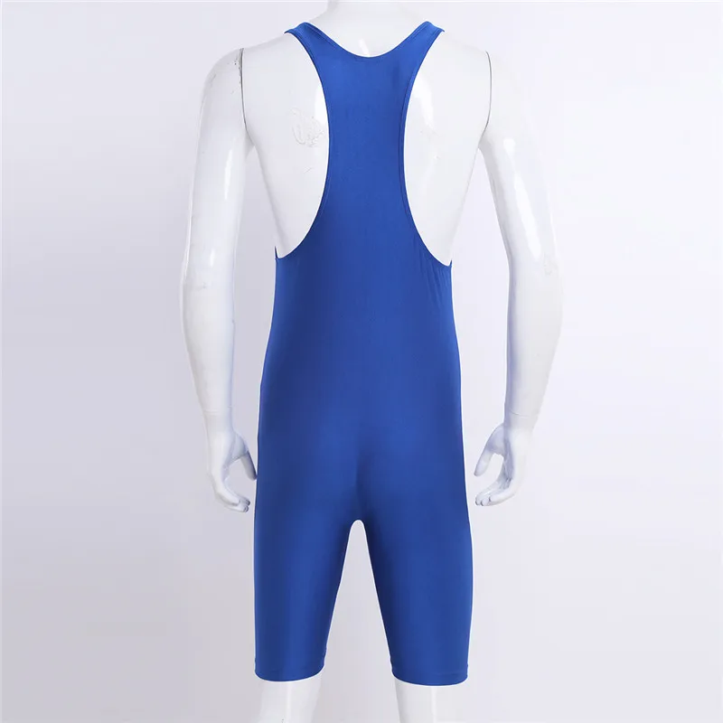 Men One-piece Sleeveless Solid Color Wrestling Singlet Boxer Briefs Tight Bodysuit Underwear Swimming Gymnastics Sports Leotard