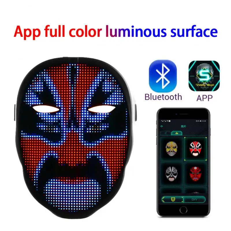 Bluetooth-compatible RGB Led Lights Up Diy Picture Animation Text Halloween Xmas Carnival Costume Party Display Game Mask | Электроника