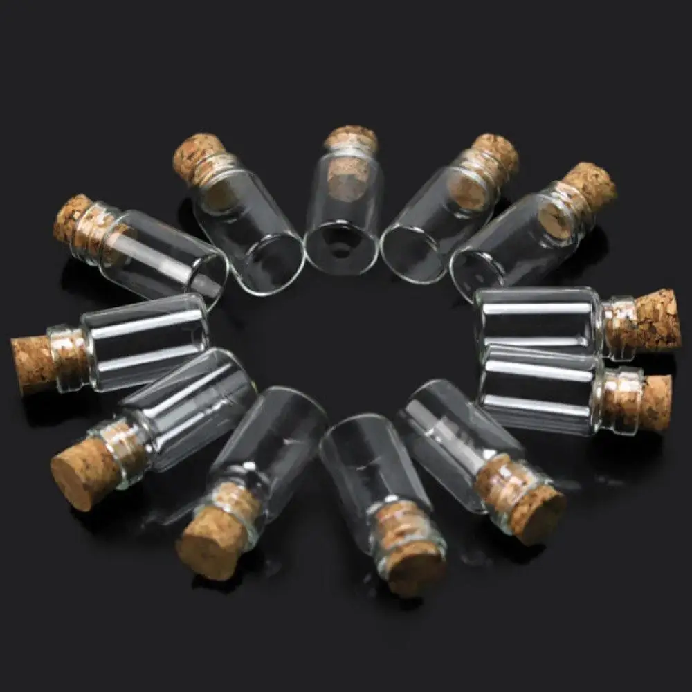 Mini 1ML Cork Glass Bottle Glass Composite Cork Tube Bottle DIY Necklace Storage With Wooden Stopper Stoppered Tube