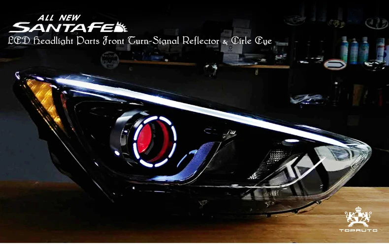  For Hyundai New Santafe 2017 Refit Xenon Headlight Assembly LED Angel Eye Daytime Lantern - 4000192216926