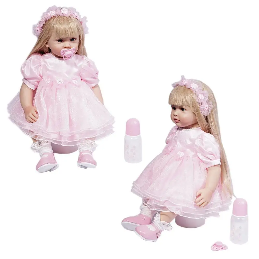 60 см Reborn Девочка Принцесса в розовой юбке очень красивая кукла Bebe Reborn длинные светлые волосы кукла рождественский подарок