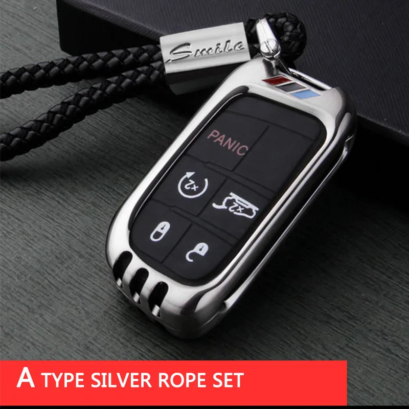 Металлический ключ для авто чехол fob для Jeep Renegade Grand Dodge jource charger Chrysler Fiat freeont Grand Cherokee jeep compass - Название цвета: A silver rope set