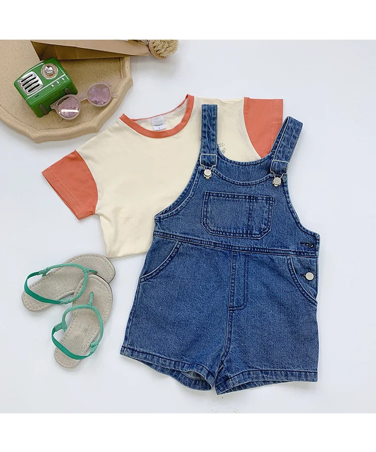 Г. Летние новые стильные детские брюки на подтяжках детские джинсовые шорты свободного кроя на подтяжках повседневные штаны для мальчиков