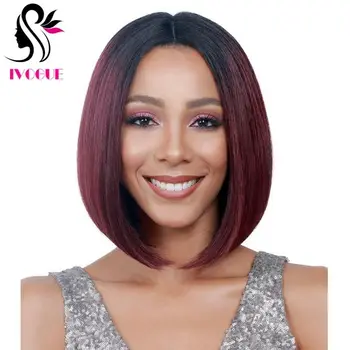 

Burgundy Ombre Human Hair Wig Bob Wigs Straight Brazilian Remy Lace Front Human Hair Wig Free Part Two Tone #1B/99J