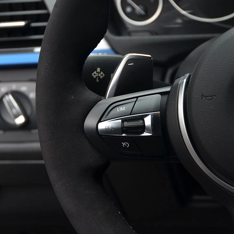 Черная замша крышка рулевого колеса, голубой, темно-синий и красный цвета маркер для BMW F33 428i F30 320d 328i 330i M3 M4- F87
