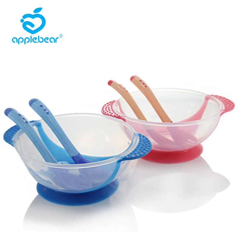 

3Pcs Baby Learning Tableware With Suction Cup Kids Safety Dinnerware Set Assist Bowl Temperature Sensing Training Spoon Fork