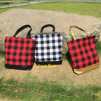 

100pcs/lot Wholesale Personalized New Hot Sale Women Fashion Christmas Buffalo Plaid Tote Christmas Bag.