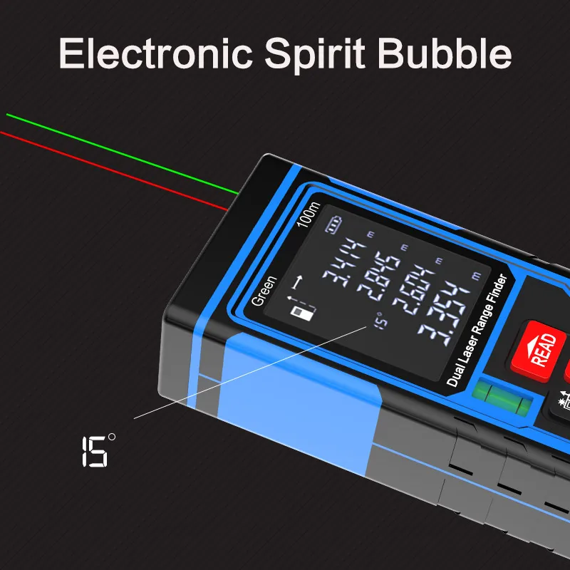 KIRA Laser Distance Meter Bothway Rangefinder Laser Range Finder Area Volume Pythagorean Measure Voice Functions Measuring Tool