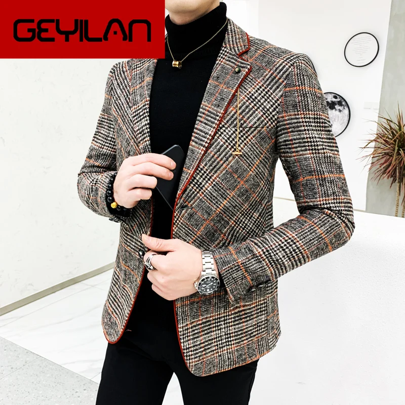 

Men Wool blend Blazer Plaid Suit Jacket Men Blazer Masculino Vintage Terno Masculino Blazers Men Terno Masculino Blaser Homens