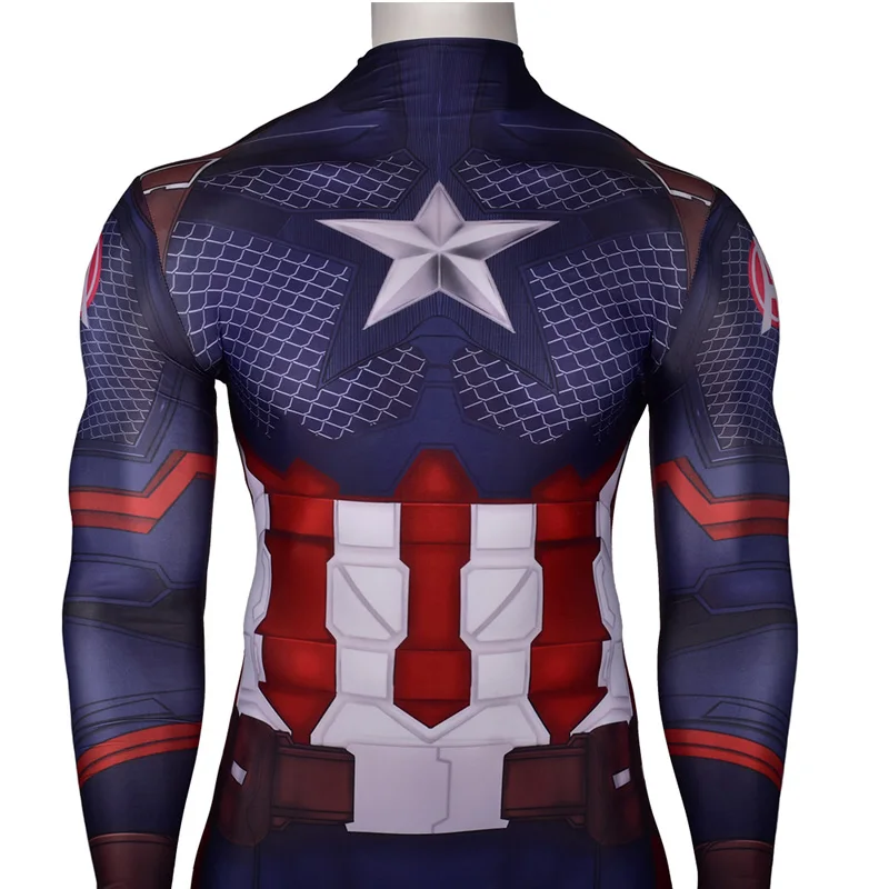 Avengers Endgame Captain America Cosplay Costume Zentai Superhero Jumpsuit Adults Men 3D Design One-Piece Bodysuit