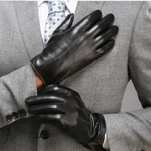 Мужские перчатки мужские Роскошные зимние теплые перчатки из искусственной кожи мотоциклетные теплые кашемировые перчатки для вождения#5