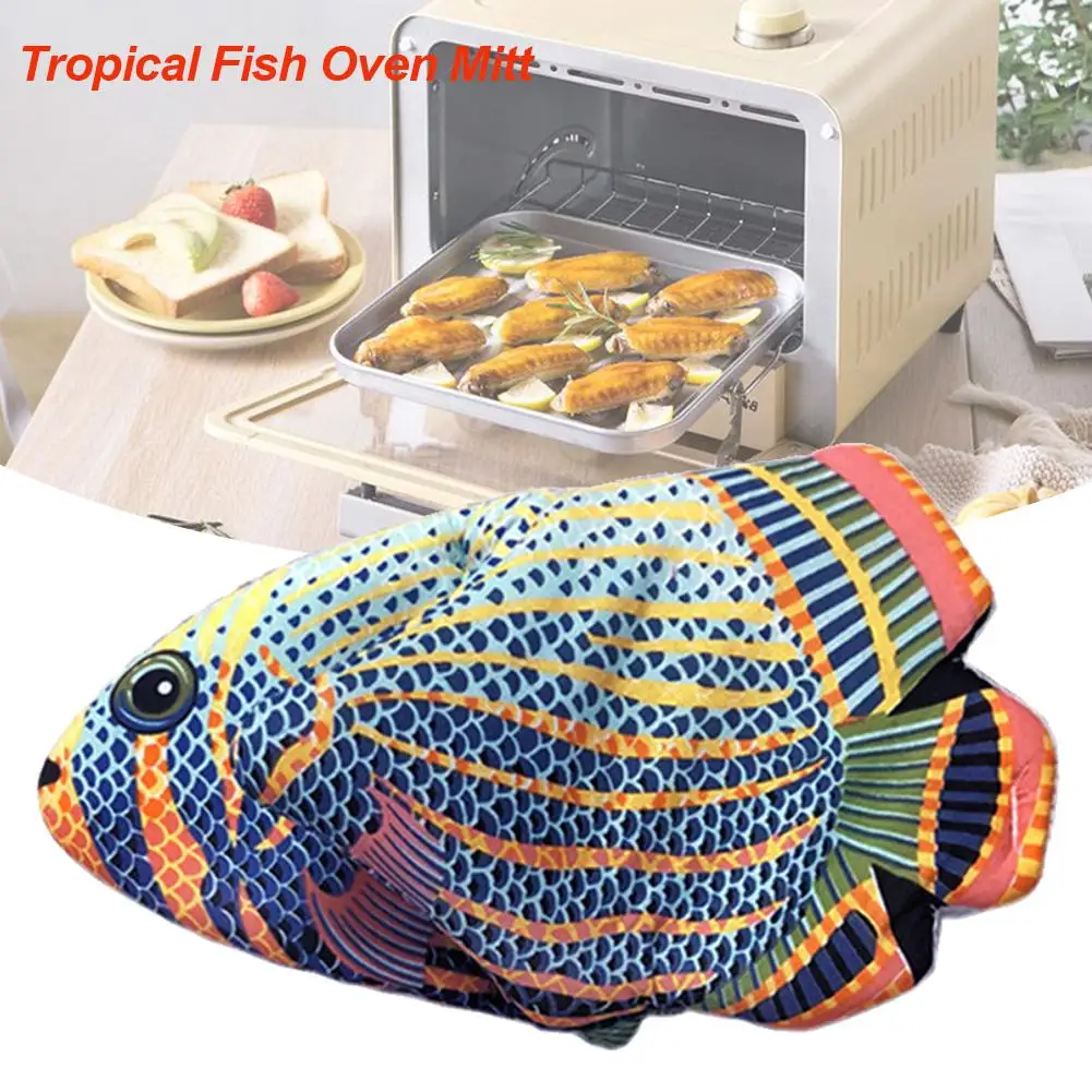 1pc BBQ Glove Tropical Fish Oven Mitt Quilted Heat Resistant Animal Oven Glove Anti-Scalding Mitten For Home Kitchen