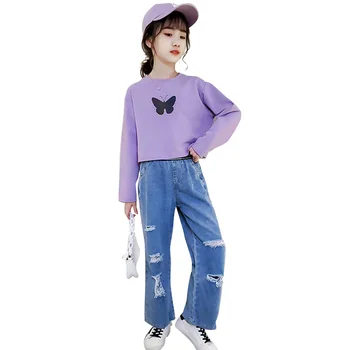 

Girls Clothes Tshirt + Jeans Children's Clothes For Girls Letter Pattern Girl Outfit Casual Style Kids Clothing 6 8 10 12 14