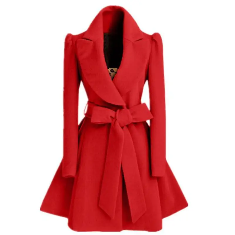 Korean women's woolen windbreaker Overcoat jacket coats Red XL autumn and winter long windbreaker Overcoat fashion coat jacket