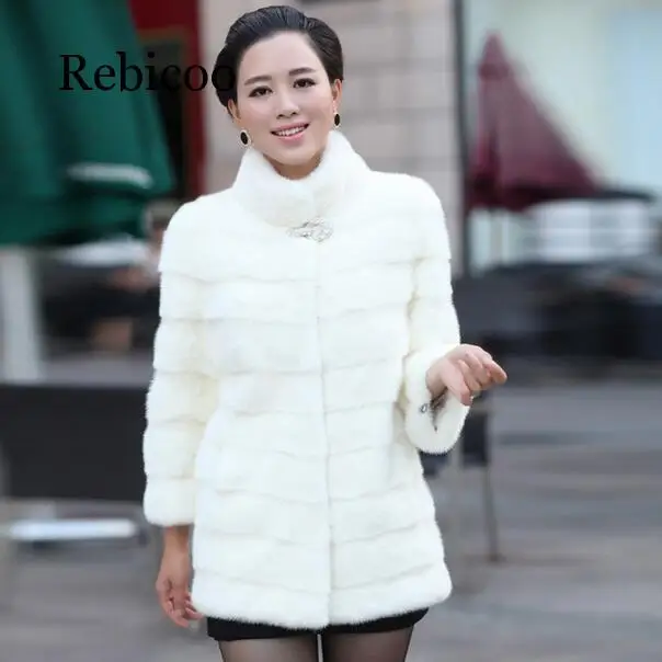 

2019 Women's winter warm fur coat mandarin collar coat long paragraph 7 points sleeve rabbit fur coat long coat