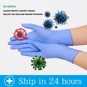 

50/100PCS Blue/Black Disposable Gloves Latex Work/Dishwashing/Kitchen/Work/Rubber/Garden Gloves Universal For Left Right Hand