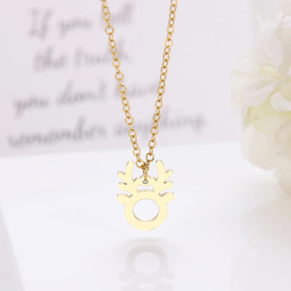 CACANA Stainless Steel Necklace For Women Lover's Elk Deer Antlers Christmas Choker Chain Gold Necklaces Engagement Jewelry | Украшения