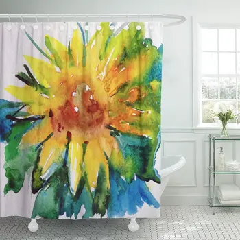 

Shower Curtain Colorful Watercolor Abstract Yellow Green Blue Wet Wash Water Splash Blurred Vivid Dye Sunflower Orange