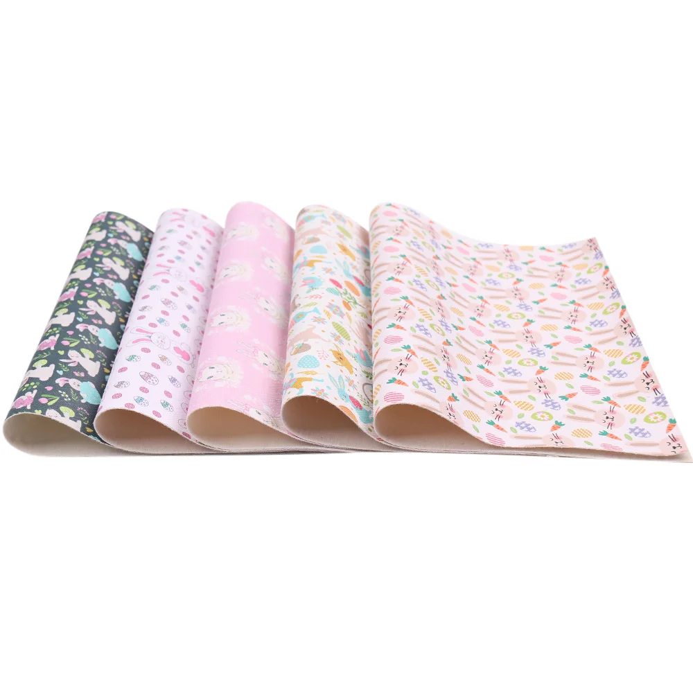 IBOWS 22*30cm 1pc Easter Faux Synthetic Leather Sheet Rabbit Egg Printed Fabric DIY Hair Bows Supplies Handmade Crafts Materials