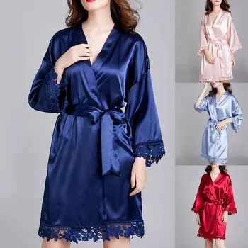 

Women Pajamas Bathrobes Simulation Silk Pajamas Home Sleepwear Nightwear