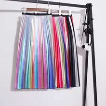 NiceMix Новинка летняя Осенняя юбка миди Женская тонкая Радужная Лоскутная цветная винтажная плиссированные женские юбки длинная юбка с принтом