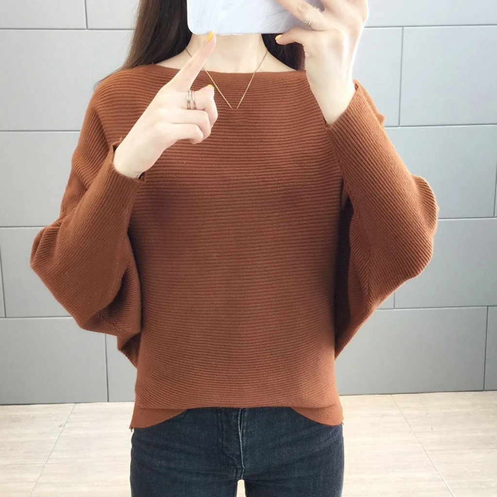 2019 New Arrival Winter Women Tops Casual O-Neck Batwing Sleeve Blouses Autumn Knitted Polka Shirt 903