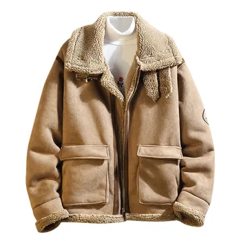 

Men's Winter Lambs Wool And Cotton Padded Jacket For Men Style Solid Color Long Coat Fashion Outdoor Warm Woolen Overcoat