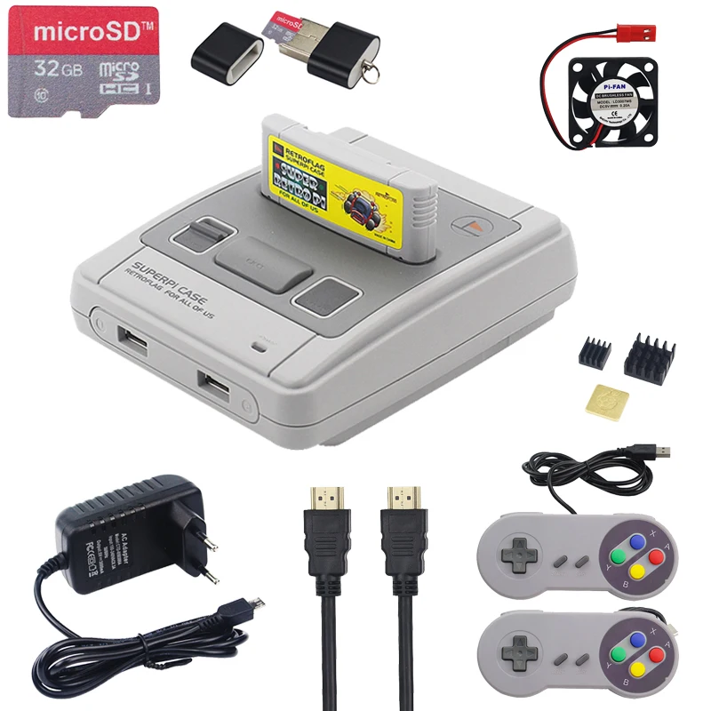  Retroflag SUPERPIE CASE-J Plastic Box for Raspberry Pi + 32GB SD Card + 3A Power Adapter + HDMI + F