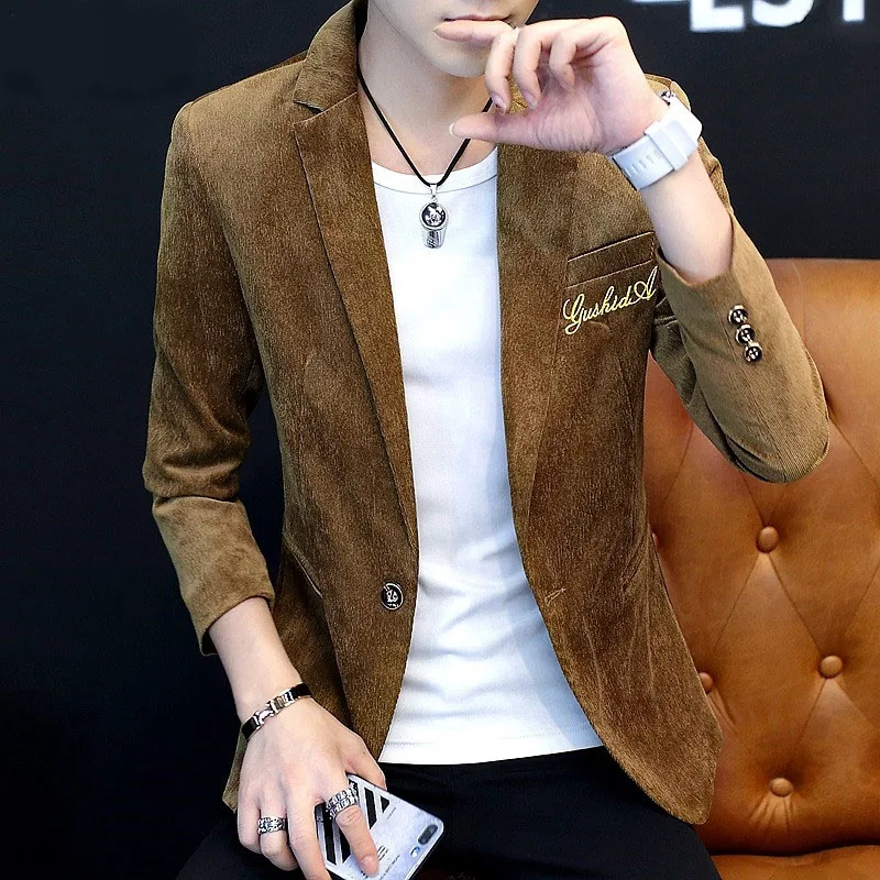 

Men Blazer 2019 New Arrival Spring And Autumn Male Leisure Suit Pocket Corduroy Coat Single Button Casual Korean Style X11